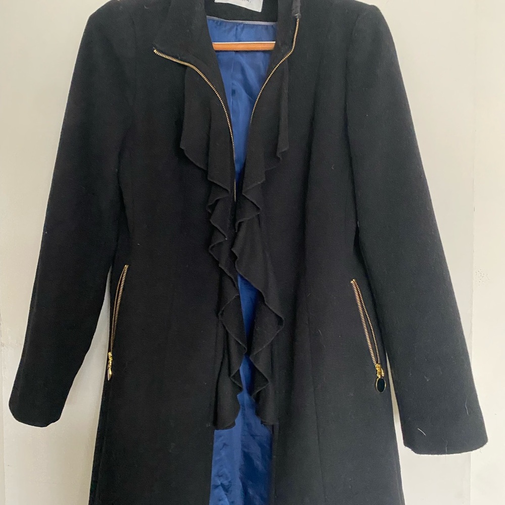 Tahari Black Trench Coat with Gold Zipper